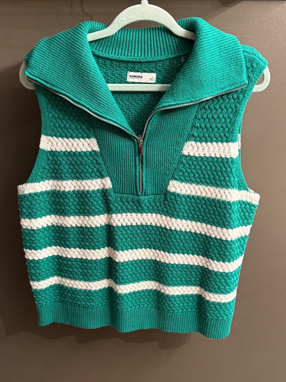 SONOMA green and White Striped Zip-Collar Sweater Vest